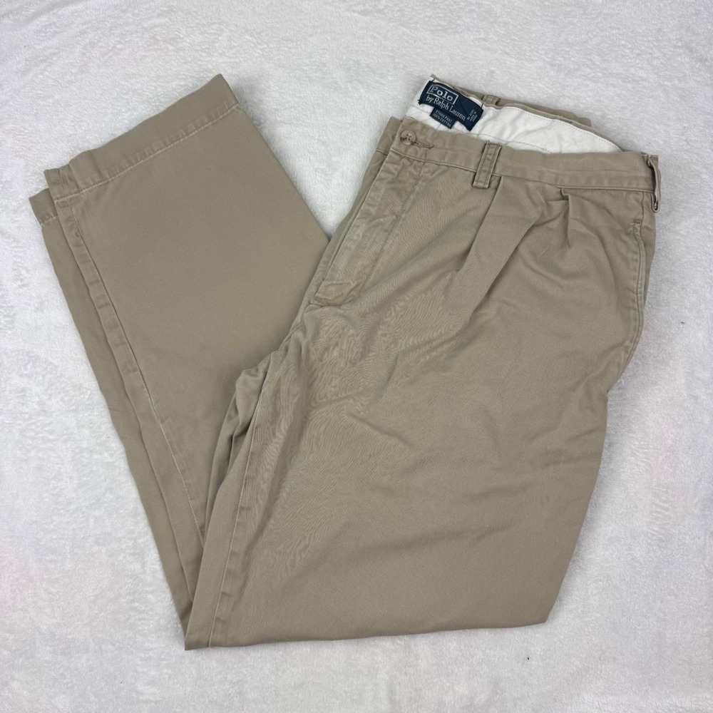 Polo Ralph Lauren Ethan‎ Pant Mens 36x32 Tan Khaki Pleated Cotton Chino Trousers